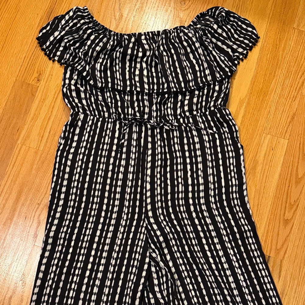 Roz & Ali Black and White Striped Jumpsuit Off The Shoulder Wide-Legs Size 2X